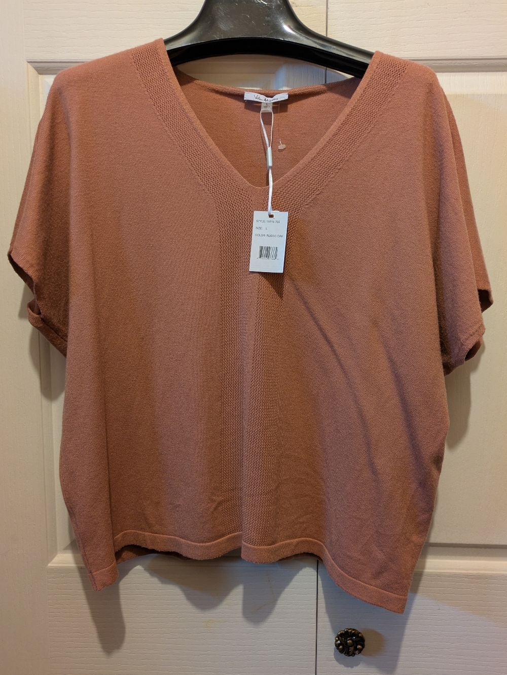 Vila Milano V-Neck Short Sleeve Knit Top In Rustic Oak Dusty Rose Size L New